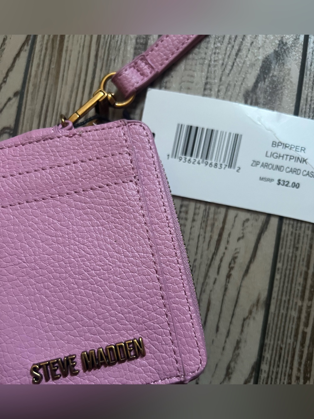 Steve Madden Pink Pebbled Zip-Around Card Case